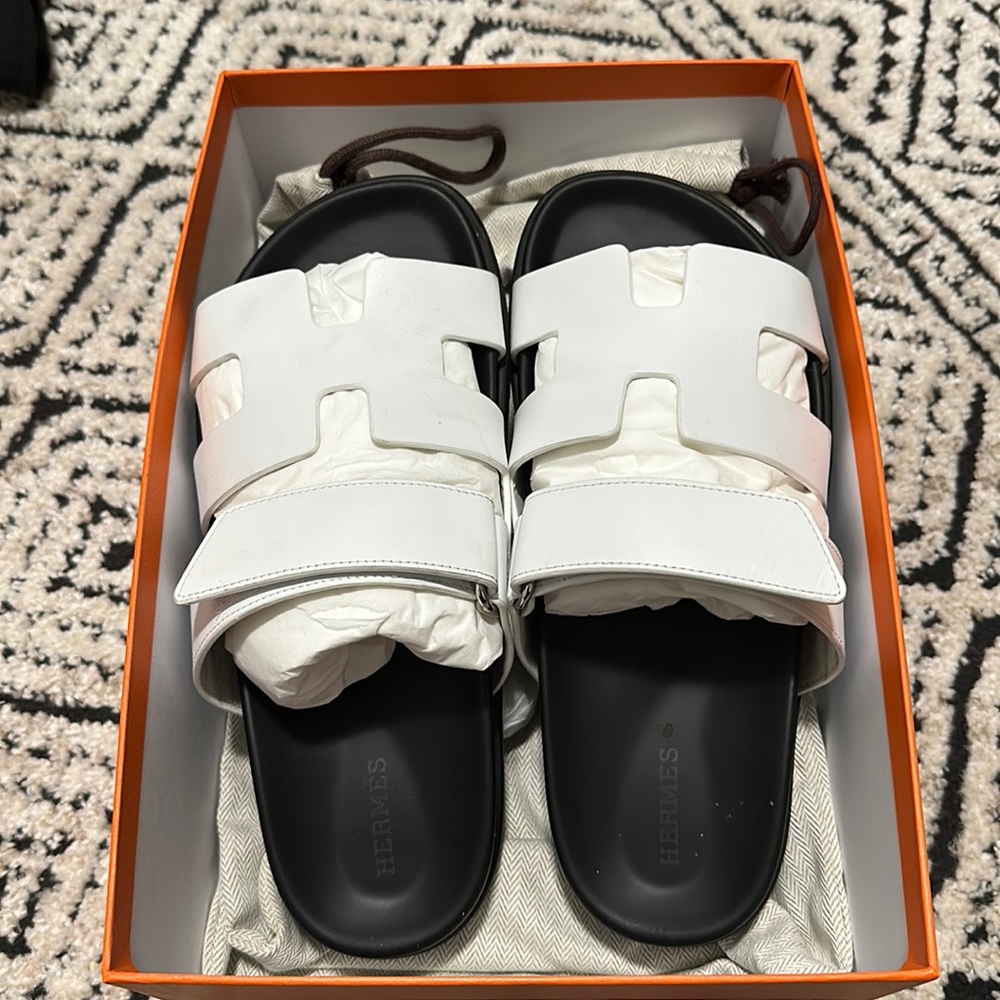 Hermes Chypre Sandals 37 Blanc
